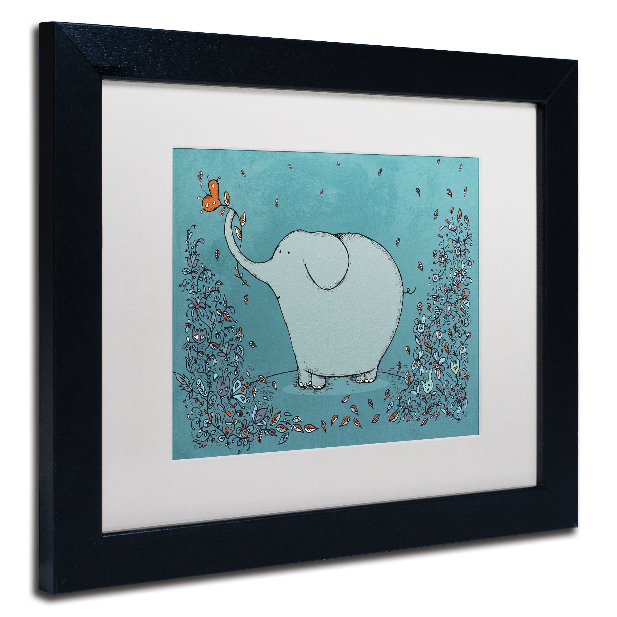 Trademark Fine Art "Garden Elephant" Canvas Art by Carla Martell, White Matte, Black Frame