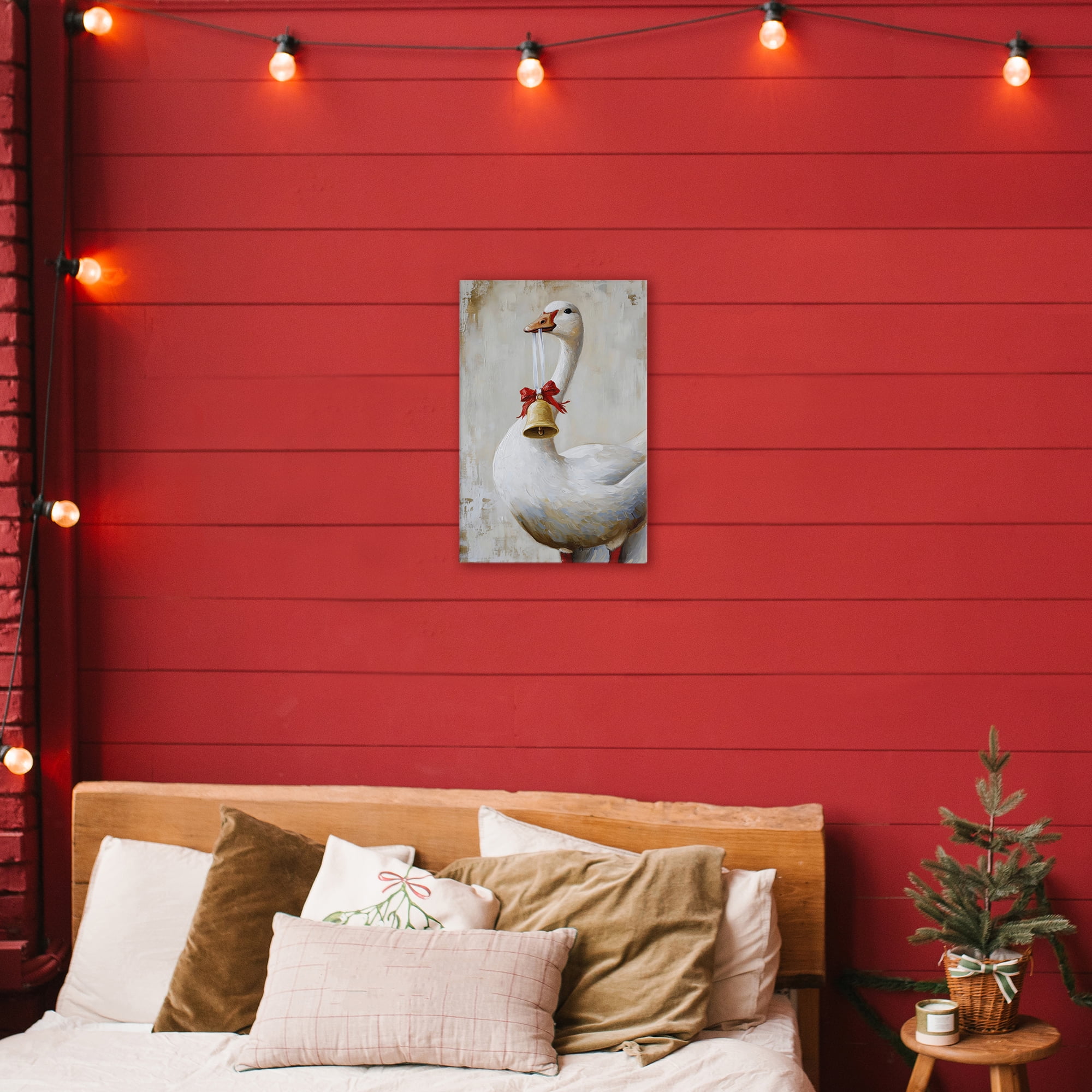 Festive Jingle Goose Canvas Wall Art, design by Petal Prints Design