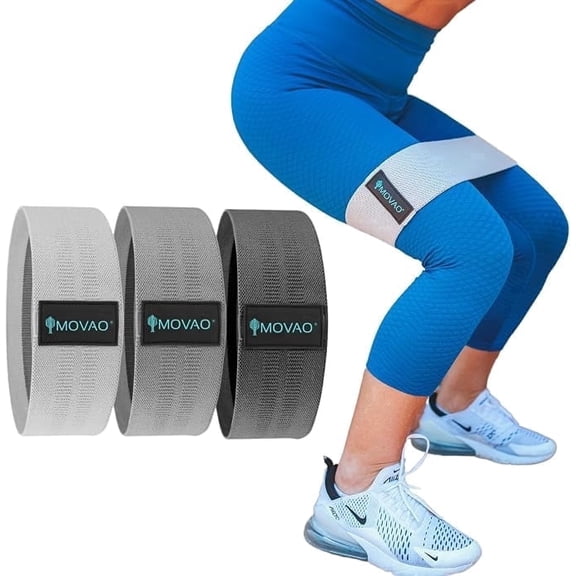 MOVAO Washable Fabric Resistance Bands - Wide Non-Slip Exercise Bands for Strength Training, Rehab, and Mobility