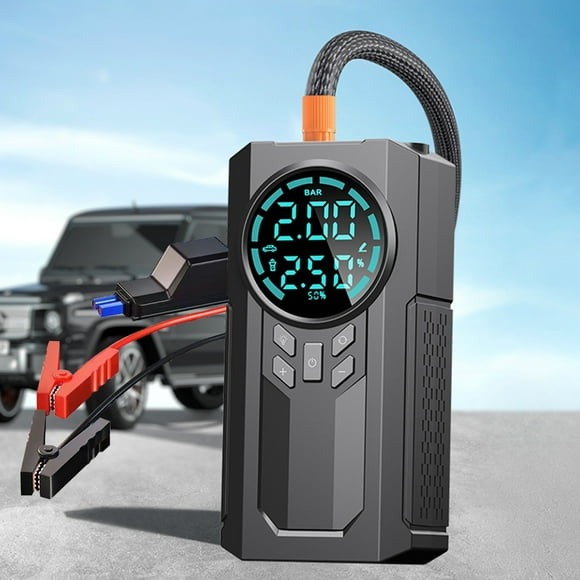 EGNMCR Car Inflator Battery Jump 2-in-1 1000A Emergency Start Power Supply 12V Battery Pack Battery Booster Jump Box Portable Charger Jumper Cables LED Display Screen Automobile battery jump