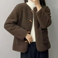 thumbnail image 6 of YDFCWXW Lightweight Cardigan Jacket for Women Classy Thick Lapel Collar Winter Coats Cropped Shearling Outerwear Brown, 5XL, 6 of 8