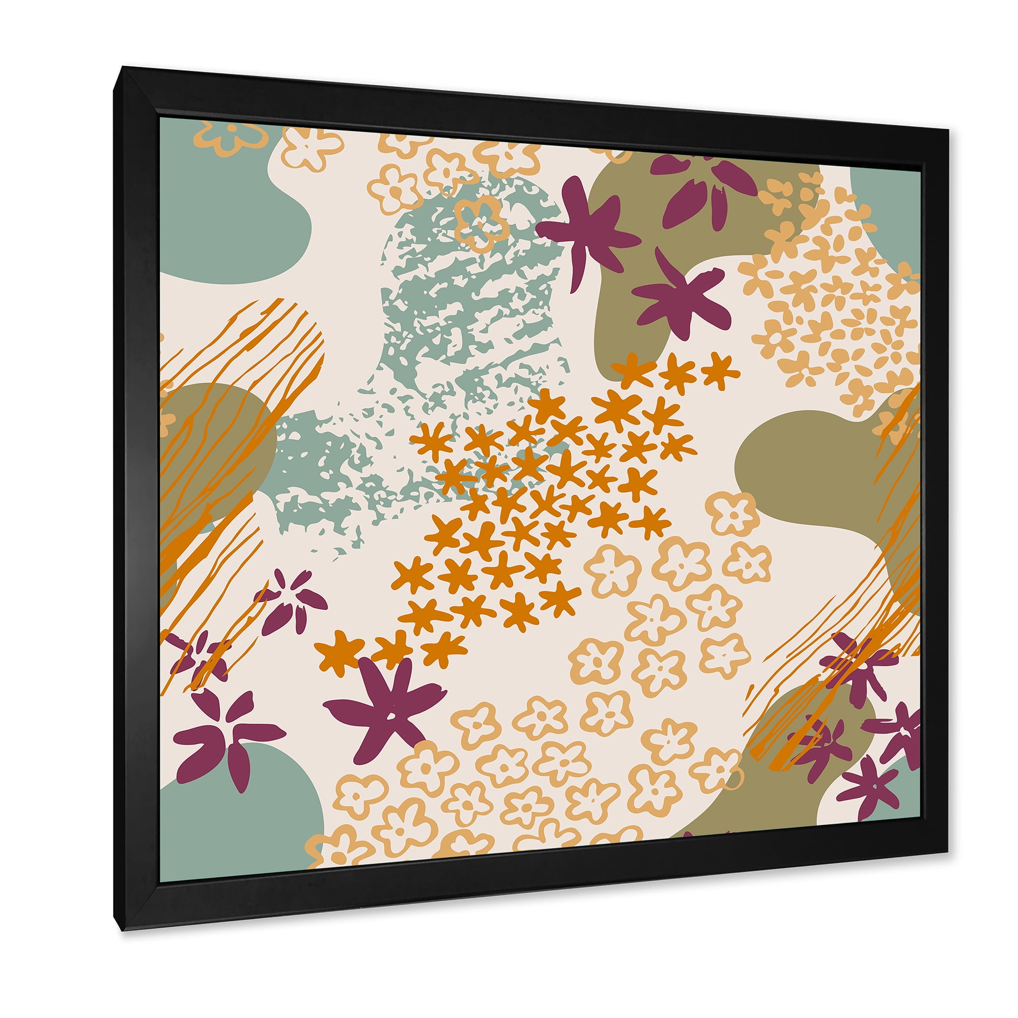Designart 'Fluid Shapes and Flowers Silhouettes' Modern Framed Art Print