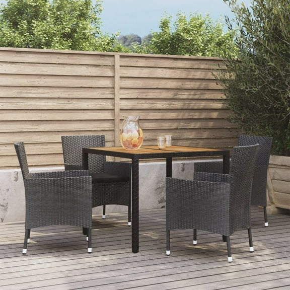 vidaXL 5 Piece Patio Dining Set with Cushions Black Poly Rattan