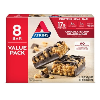 Atkins Protein-Rich Meal Bar, Chocolate Chip Granola, Keto Friendly, 8 Count