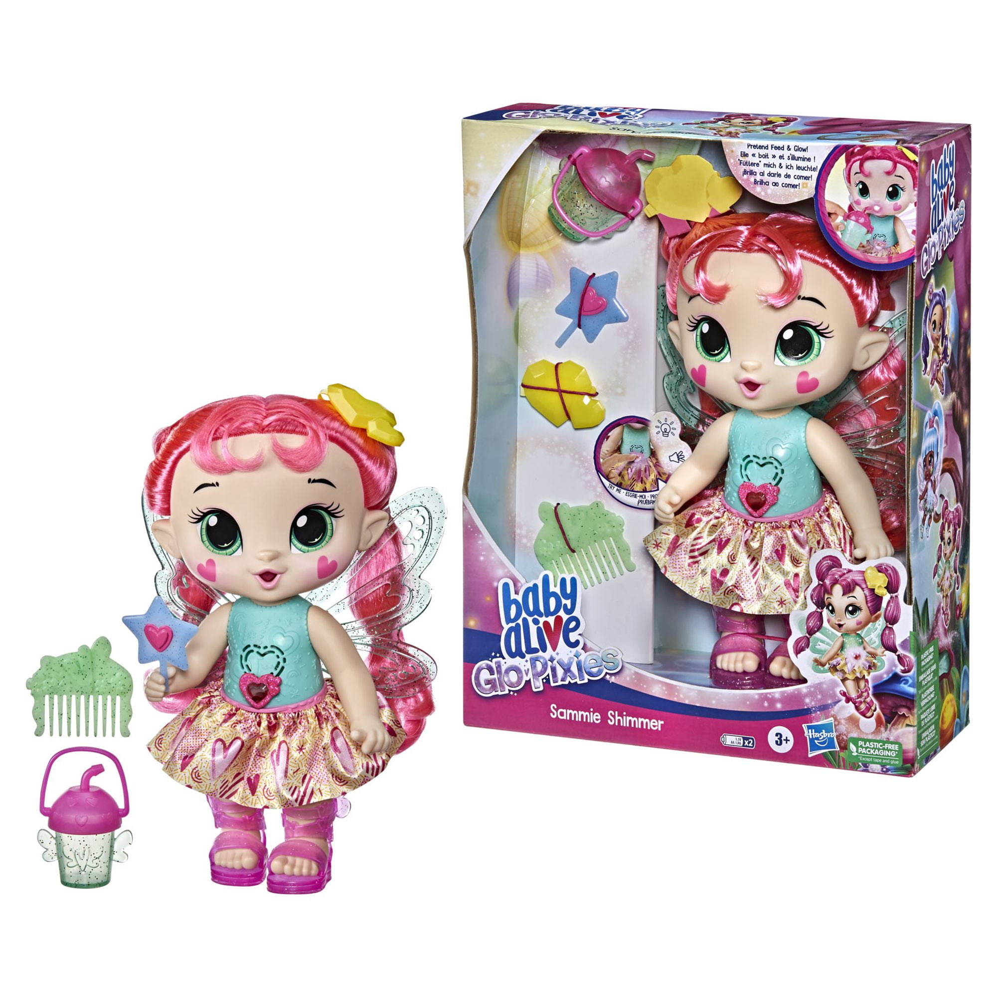 Baby Alive GloPixies Sammie Shimmer 14 Inch Doll Pink Hair Green Eyes Kids Toy for Boys and Girls