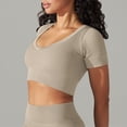 thumbnail image 6 of Timegard Crop Tops for Women Ribbed U Neck Short Sleeve Workout Yoga Tops Seamless Going out Tee Shirts, 6 of 6