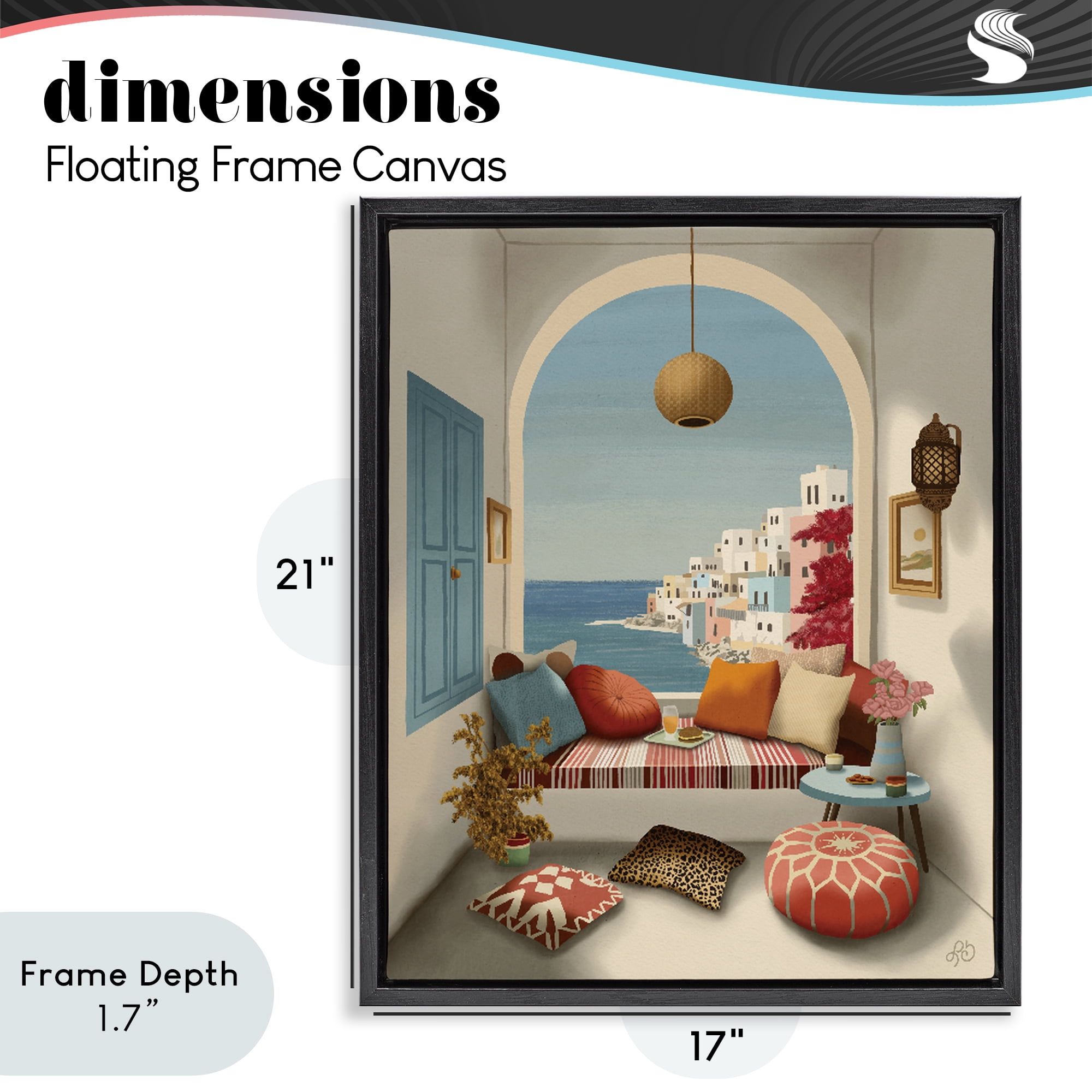Stupell Industries Mediterranean Seaside Window View Black Framed Floater Canvas Wall Art, design by Lisa R Dumm