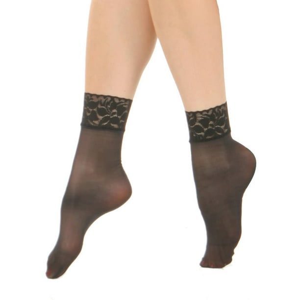 Angelina 6Pairs Nylon Spandex Sheer Anklet Stocking with Lace