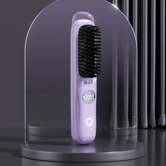 ONLYEOR Hair Straightener Brush, Cordless Hair Straightener Brush for Travel, Portable Mini Hair Straightening Brush with 3 Adjustable Temperature, for Women Travel (Purple)