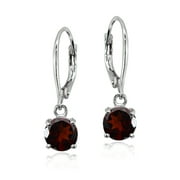 Garnet Sterling Silver 6mm Round Solitaire Dangle Leverback Earrings