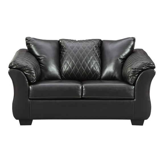 Benzara Diamond Tufted Leatherette Wooden Frame Loveseat with Pillow Arms, Black