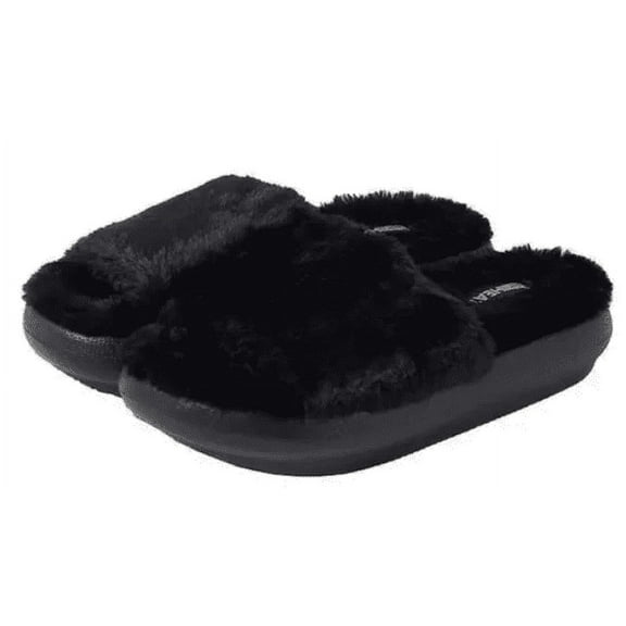 32 Degrees Heat Plush Women's Size Medium (7.5-8.5) Cushion Slide, Black