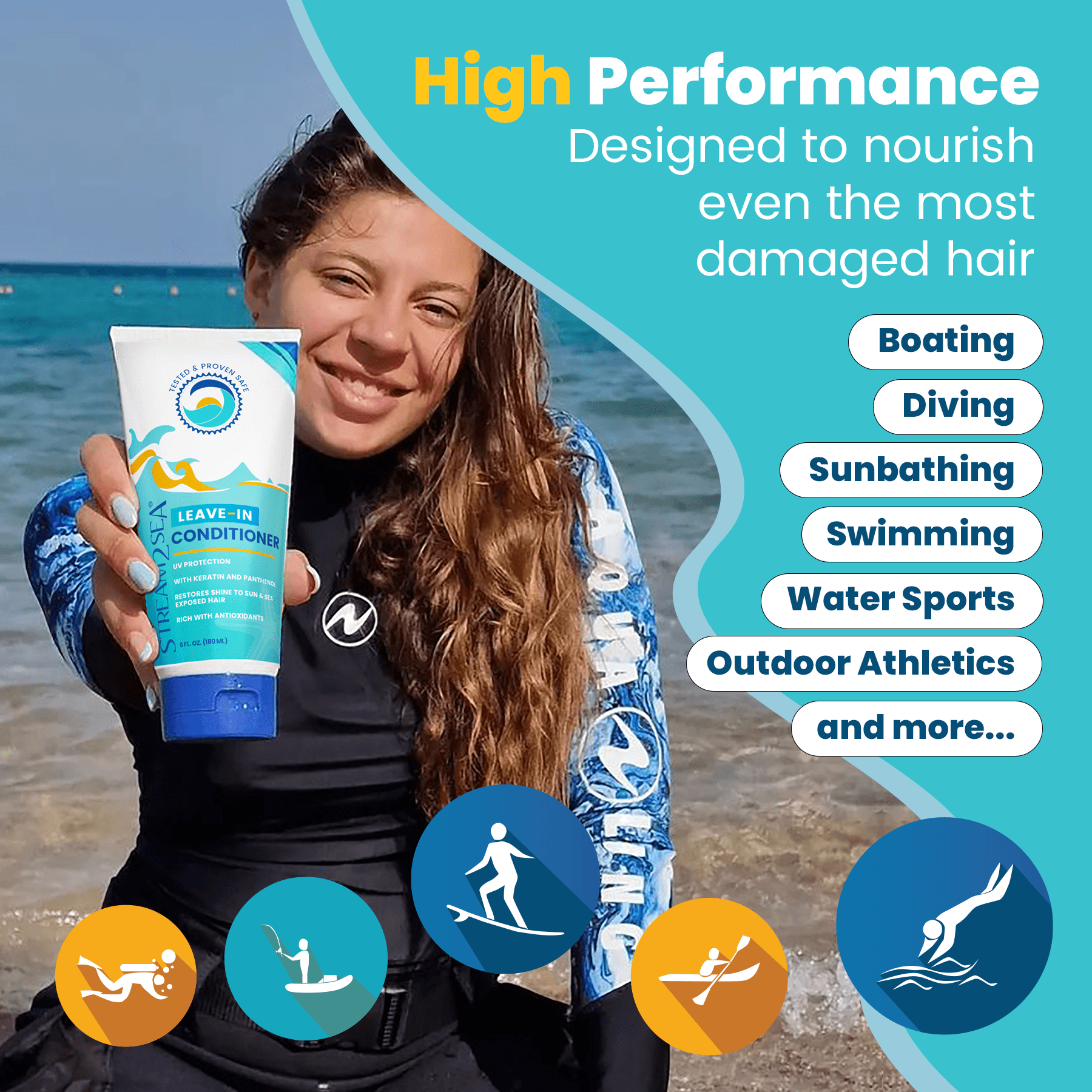 Stream2Sea Reef Safe Leave-In Hair Conditioner Detangles & Replenish Hair Moisture - 6 fl oz
