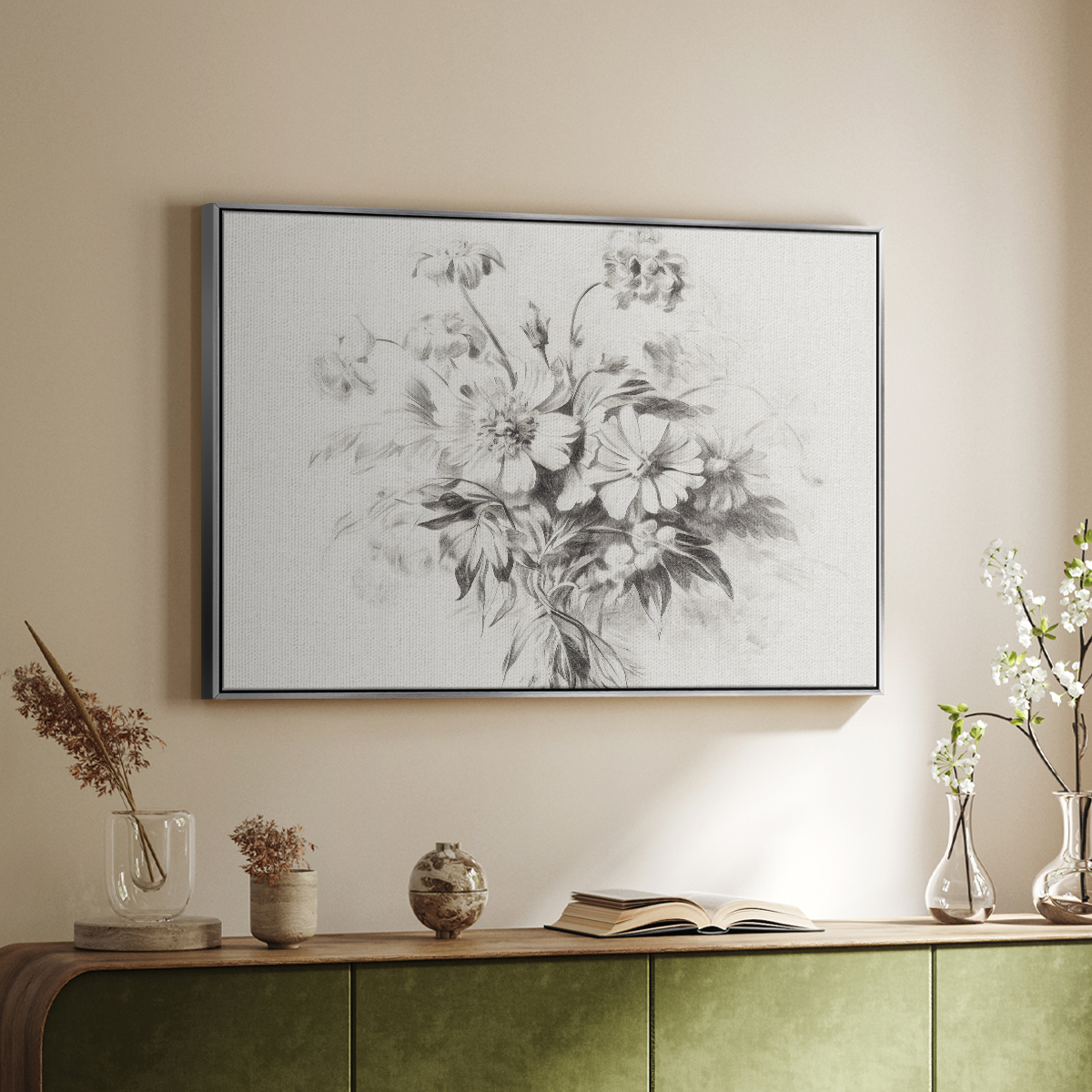 Vintage Sketch-II By Wexford Home Framed in Silver Wood Gallery Wrapped Canvas 27 in. x 41 in.