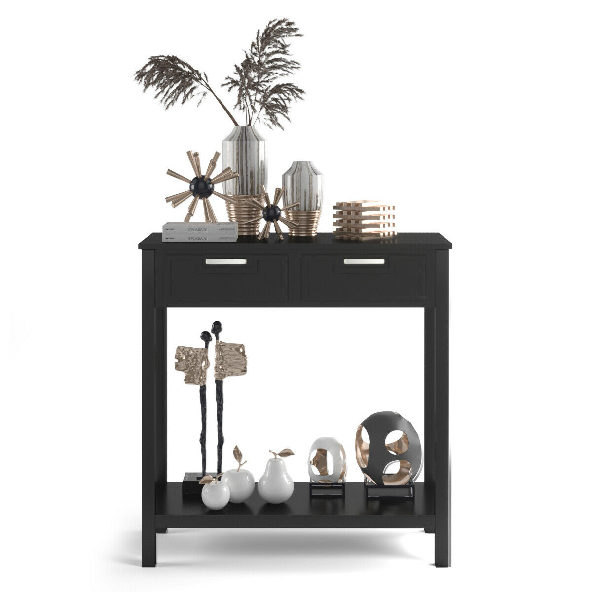 Gymax Console Table with 2 Drawers, Black