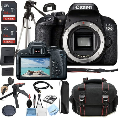 Canon EOS 800D Rebel T7i DSLR Camera Body Only + Als Variety Accessories Includes: 2X 64GB Memory + Case + Tripod + Grip Pod + HDMI Cable + More 22pc Bundle