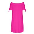 thumbnail image 4 of LOVZFMLL Robe pour Femmes Mode Été Aguichant à Épaules Dénudées Manches Courtes Unie avec Poches Rose Vif TG, 4 of 6