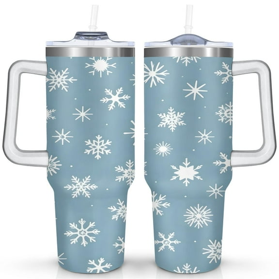 Christmas 40 OZ Coffee Tumbler with Handle Stainless Steel Christmas Snowflake Ball Cup Modern Tumbler for Home Office Supplies Camping Outdoor for Women Men Friend Dad