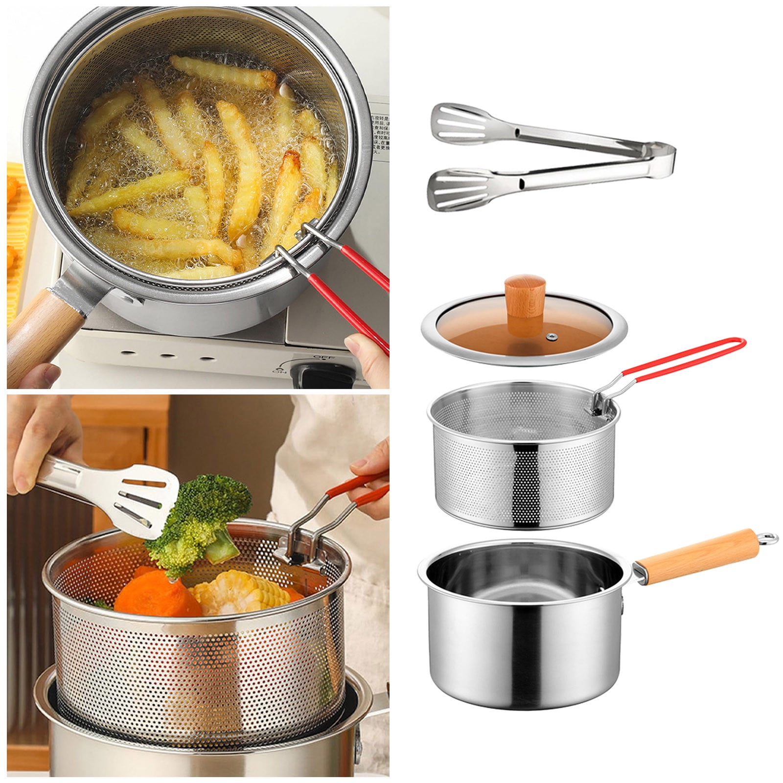 Stainless Steel Deep Fryer Pot with and Lid High Capacity Stovetop Oil Filter for Cooking Seafood Chicken Fries