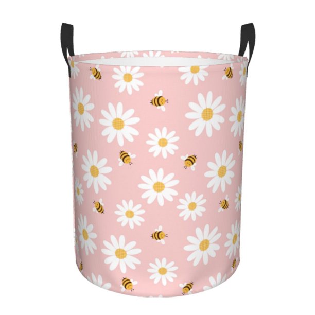 Fotbe Daisy And Bee Cesto de Ropa con Asas, Cesto Impermeable de Gran Capacidad, Bolsa de Lavado para Dormitorio, Cesto de Ropa con Ruedas y Asas-Small