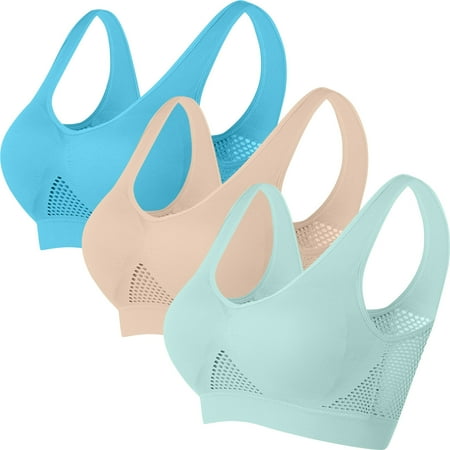Huvoen Adjustable High Impact Sports Bra 3pc Women Seamless Sports Bra Wirefree Yoga Bra with Removable Pads Multicolor xxl
