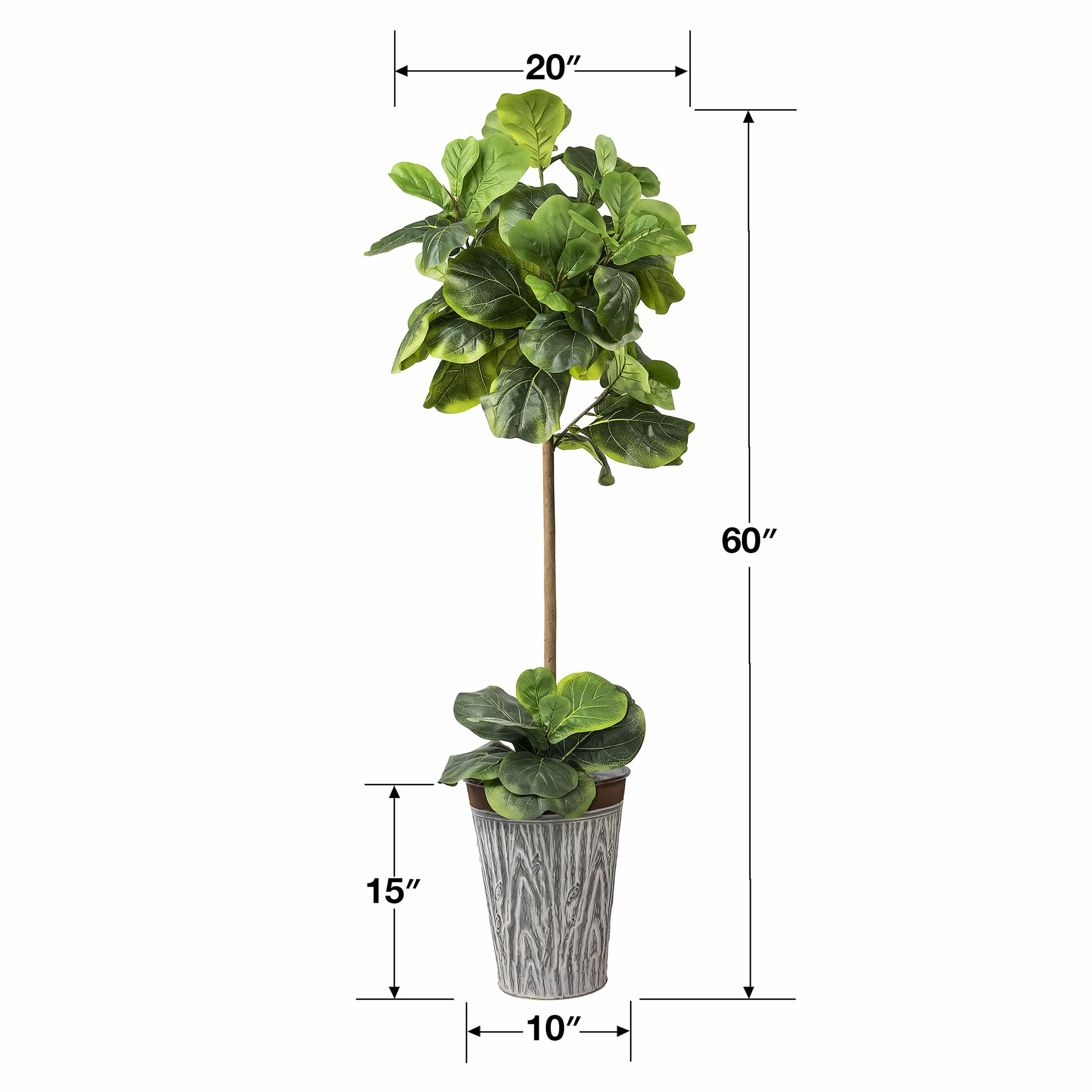 LCG Florals Artificial Tree, Fig Tree, 5 ft, Rustic Banded Metal Planter