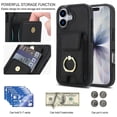 thumbnail image 6 of For IPhone 17 Phone Case Wallet With Elastic Concealed Buckle Flip Card Holder,PU Leather Metal Ring Buckle Holder Kickstand  Women Men Magnetic Cover,Black,For iPhone 17, 6 of 8