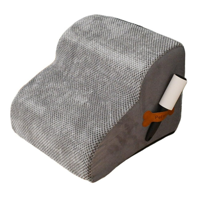 koolsoo Dog Stairs 2 Step Comfotable Soft Dog Ramp for Puppy Indoor Use Dogs Injured Grey