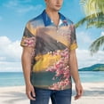 thumbnail image 5 of Balery Cherry Blossoms Print Men's Hawaiian Shirts Short Sleeve Beach Shirt Relaxed Fit Vacation Button Down Shirts-Large, 5 of 9