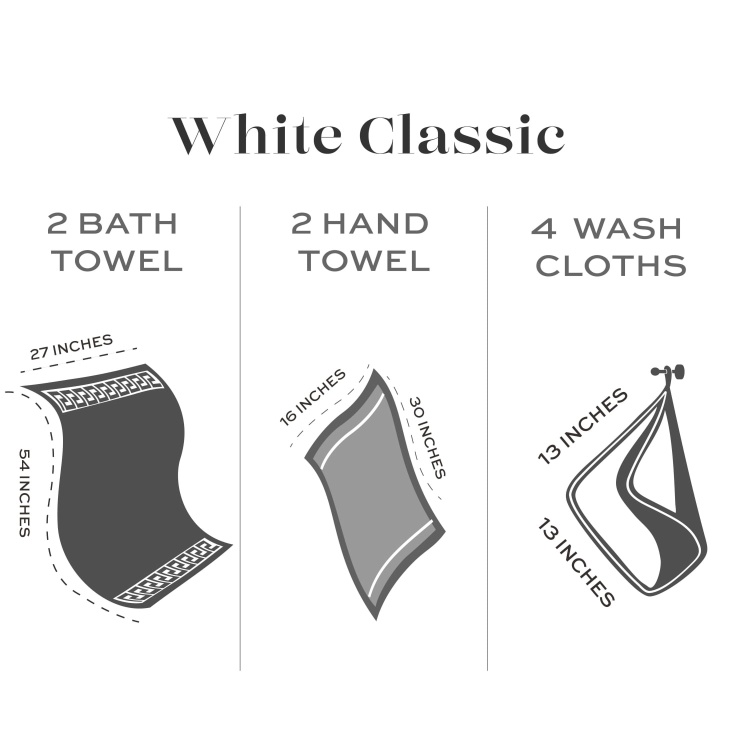 LINEN REPUBLIC White Towel Set of 8-2 Bath Towels 2 Hand Towel and 4 Wash  Cloths White Bathroom Towel Set- Thick White Bath Towels Fluffy and