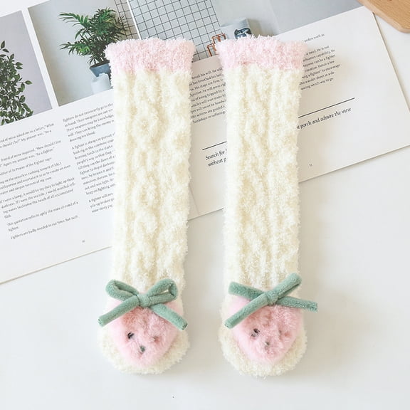 Baby Socks for 0-3 Years, Coral Fleece Thickened Floor Socks for Newborn Boys and Girls, Non-Slip, Warm and Cozy, Mid-Tube Sleeping Socks, White