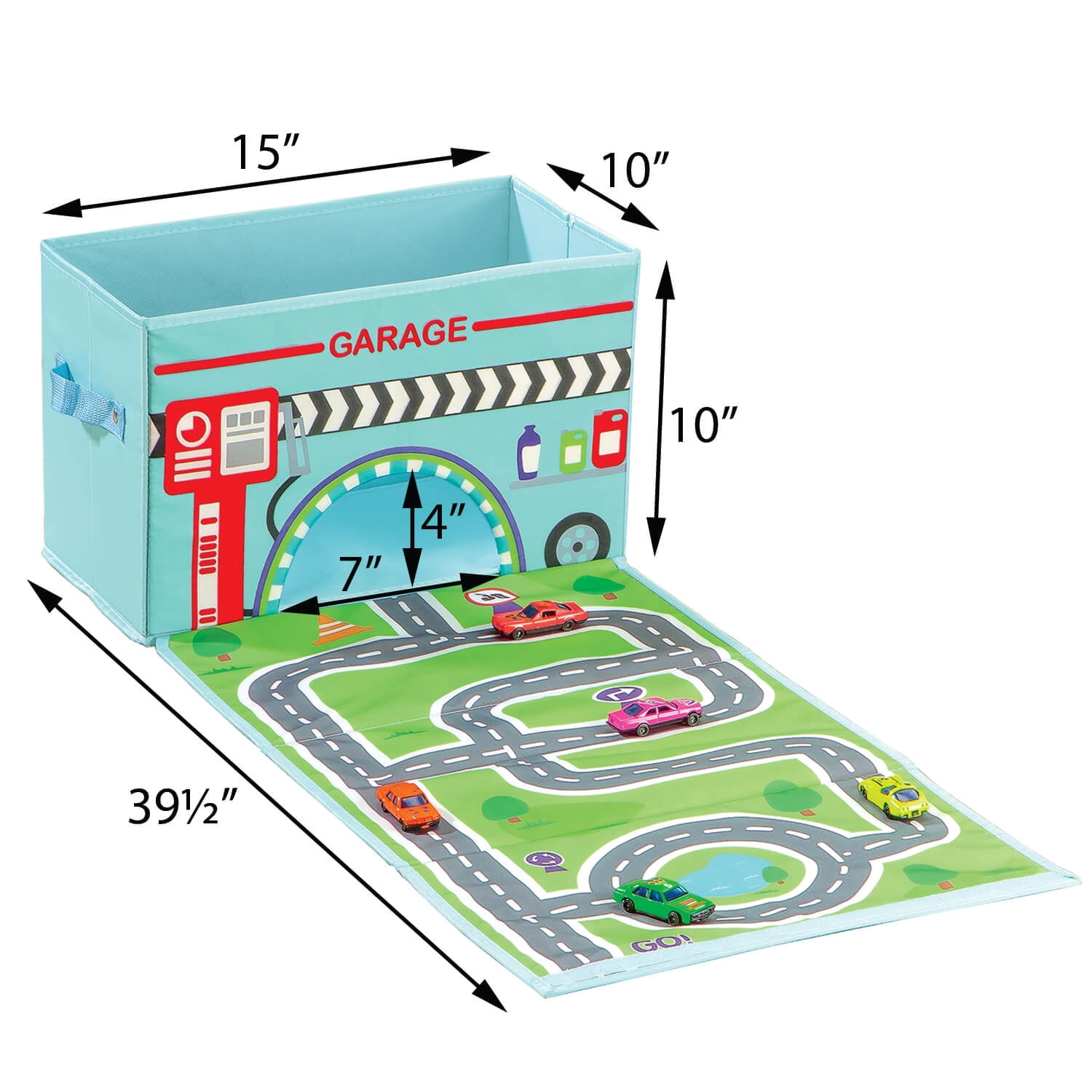 Foldover Toy Box with Play Mat, Blue Garage