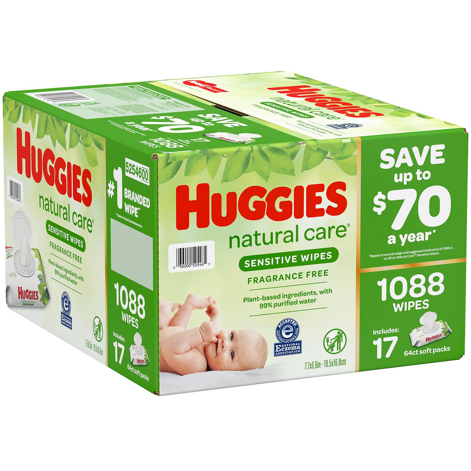 Huggies Natural Care Sensitive Baby Wipes, Unscented, (17 flip-top pks., 1088 wipes) - image 2 of 3