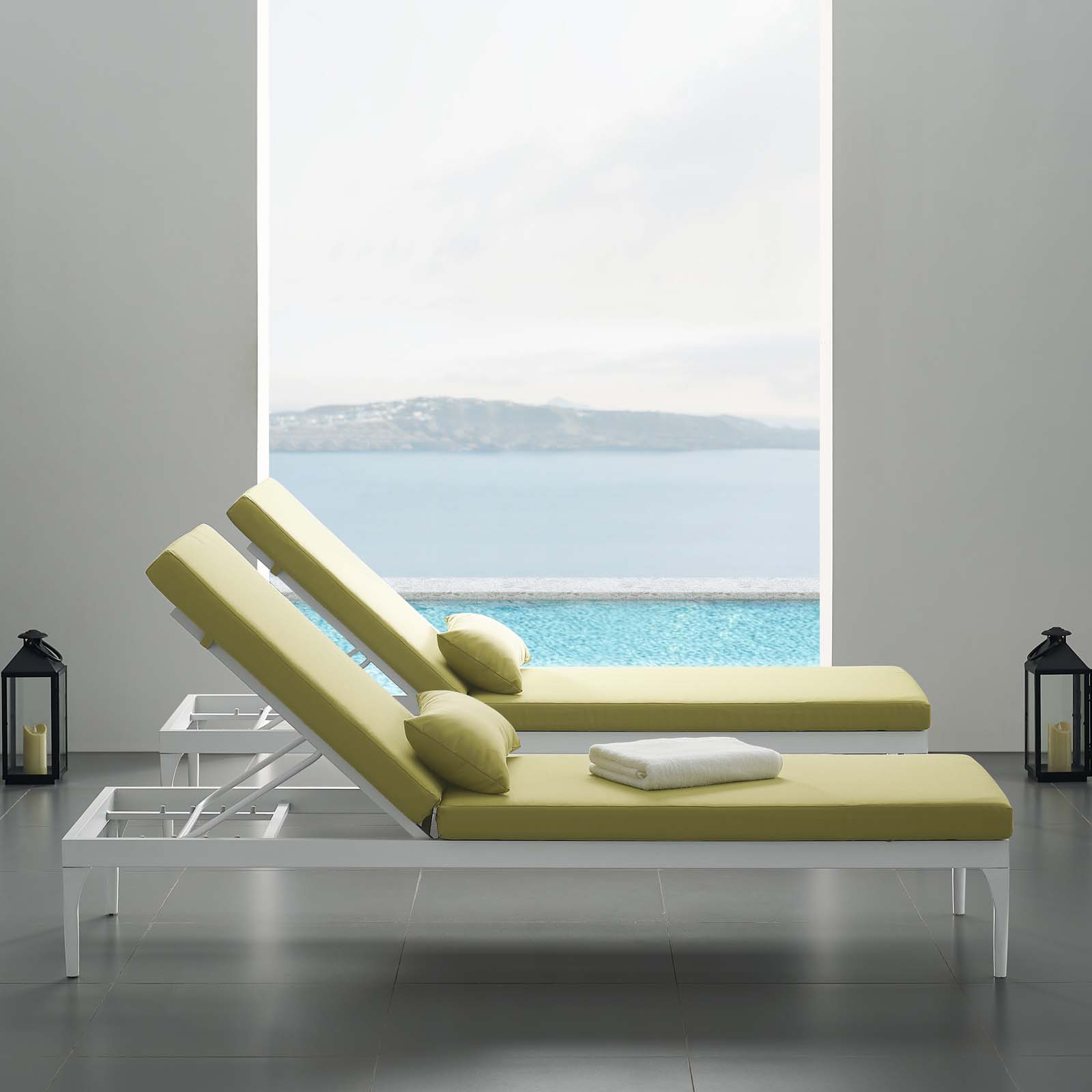 Modern Contemporary Urban Design Outdoor Patio Balcony Garden Furniture Lounge Chair Chaise, Fabric Aluminium, Green White - image 2 of 7