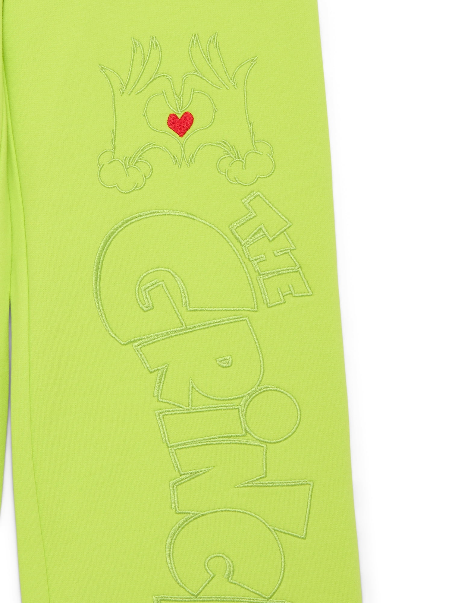 Dr. Seuss Grinch Girls' Embroidered Wide Leg Sweatpants, Sizes 4-16