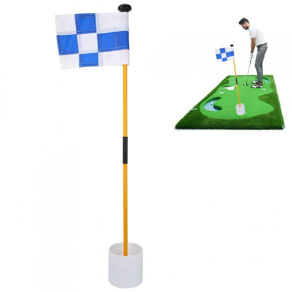 Putting Green Flagpole Set, Clear Color with Blue White Grid Flag Removable Flagpole Set, Putting Green Flagpole, for Practicing Accessory