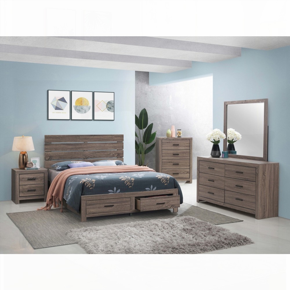 King Size Engineered Wood Storage Bed Frame with Barrel Oak Finish for Bedroom