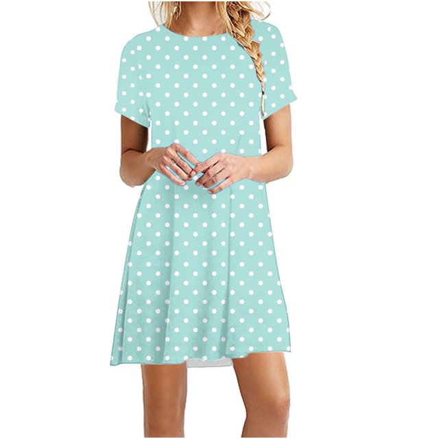 Offre à Durée Limitée Iumwxz Robes à Manches Courtes Col Rond pour Femmes Tunique Décontractée Plissée Robes Ligne A Robe Graphique à Pois Grande Taille Robes d'Été Robes Tendance pour la Saint-Valentin