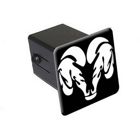 Ram Head White On Black 2" Tow Trailer Hitch Cover Plug Insert