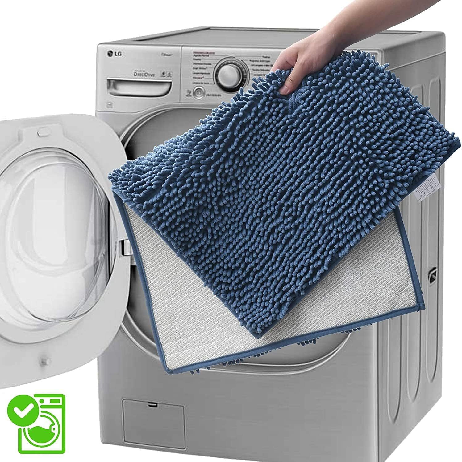 LQQBOX Bathroom Rugs Chenille Bath Mats Set 3 Piece Extra Soft and Absorbent Shaggy Rugs, Machine Wash and Dry, Perfect Plush Bath Mats for Tub, Bathroom ​Decor, Washable Carpets Set, Fog Blue