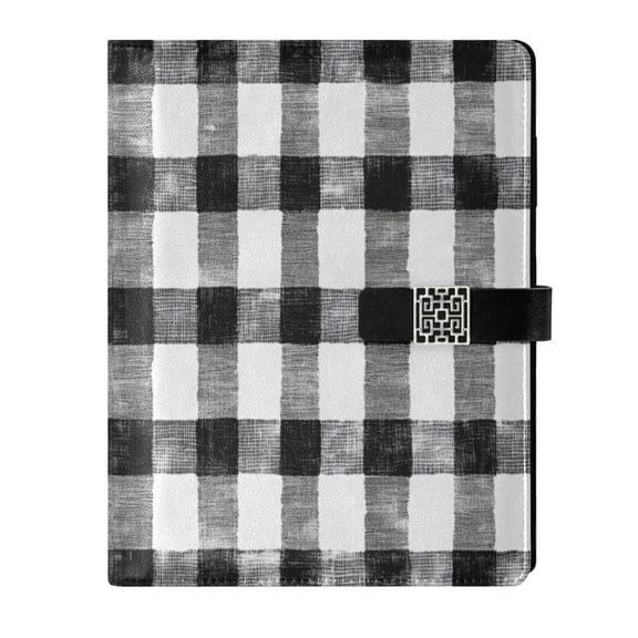 Premium Faux Leather Notebook - Refillable, Multi-Functional Organizer, 23.3x17cm, All-Season Use，Black and White Checkered