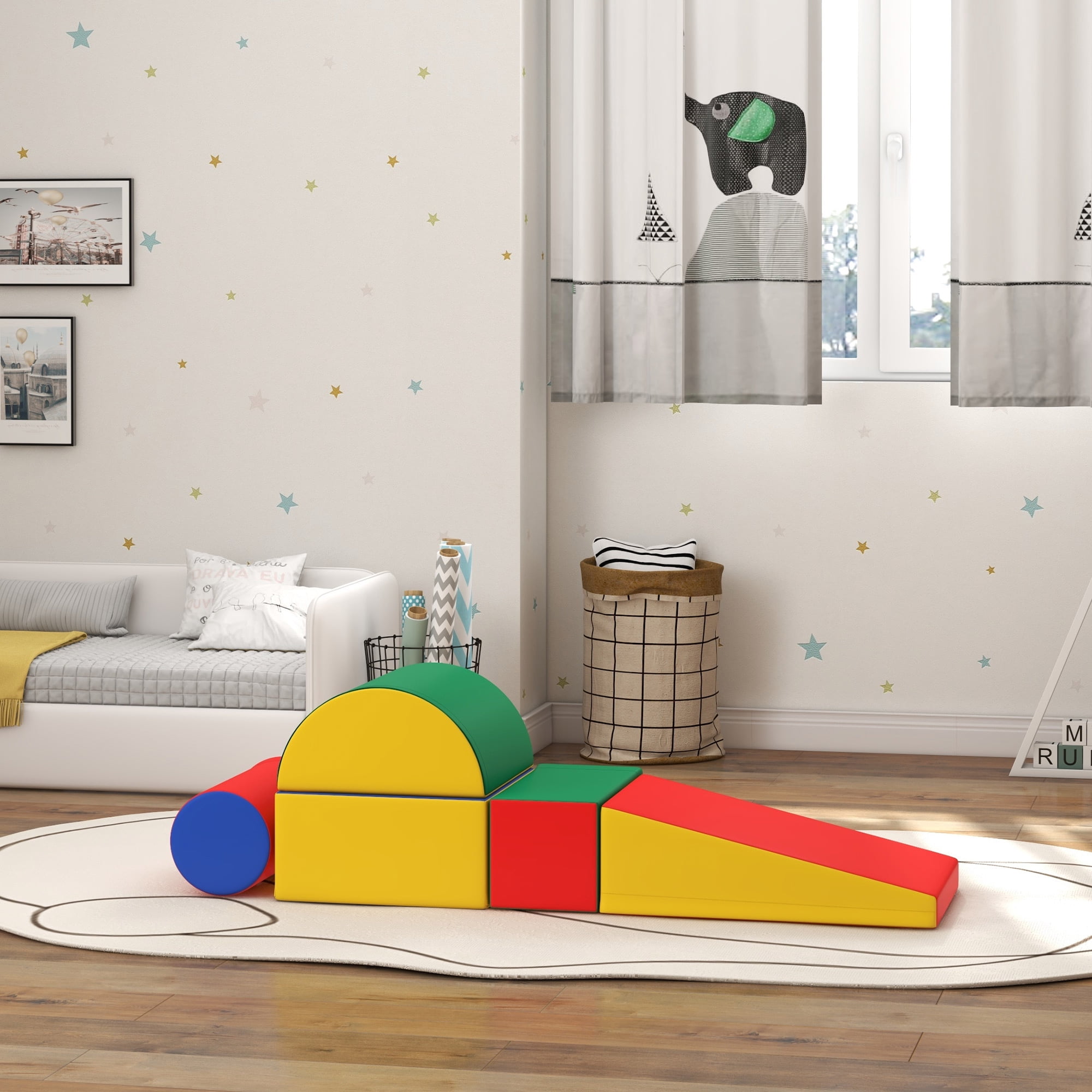 Soft Play Mat Soozier 5 Piece Climb and Crawl Activity Play Set, Baby Soft Play Set, Foam Climbing Blocks for Toddlers, Kids Preschooler Indoor Play Equipment Assorted,Toddler Play Mat