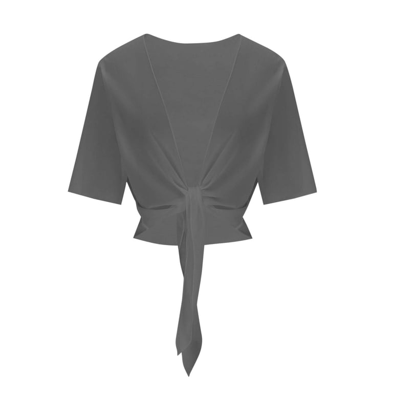 short sleeve cropped cardigan for dresses yillto Womens Chiffon Cropped Cardigans Lightweight Short Sleeve Tops for  Dress Tie Front Cardigan