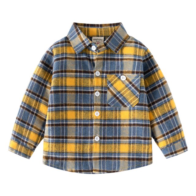 Gibobby Tirantes Para Camisa Chaqueta de franela para niños pequeños, a cuadros, de manga larga, con solapa y botones, para bebés, niños y niñas, camisa, abrigo(Amarillo, 4-5 Años)