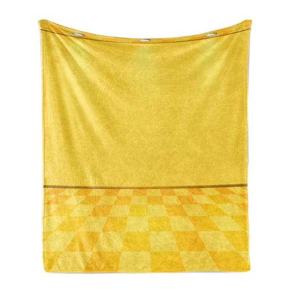 Yellow Soft Flannel Fleece Throw Blanket, Shades of Lemon Yellow in Every Tone Chess Like Pattern Room Interior Image, Cozy Plush for Indoor and Outdoor Use, 50" x 70", Yellow and Cream, by Ambesonne