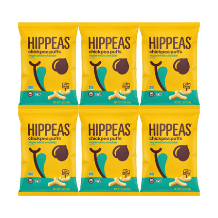 Snack Pack Hippeas Chickpea Puffs Vegan White Cheddar 6 Pack, 1.5oz – Organic Plant-Based Puffed Snacks, Crunchy Gluten-Free Chickpea Chips, Healthy Vegan Snack for Kids & Adults, Non-GMO