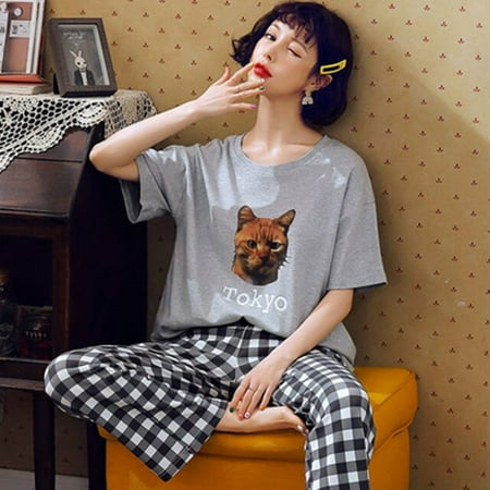 

CoCopeaunt Pajama Sets Women Korean Striped Printed Simple Loose Casual Trendy Sweet Female Sleepwear Comfortable Breathable Nightwear Chic