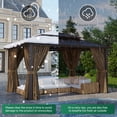 thumbnail image 4 of Clouddwell 10'x12' Hardtop Gazebo - Polycarbonate Double Roof with Netting & Curtains for Patio, Garden Sun Protection,Brown, 4 of 7