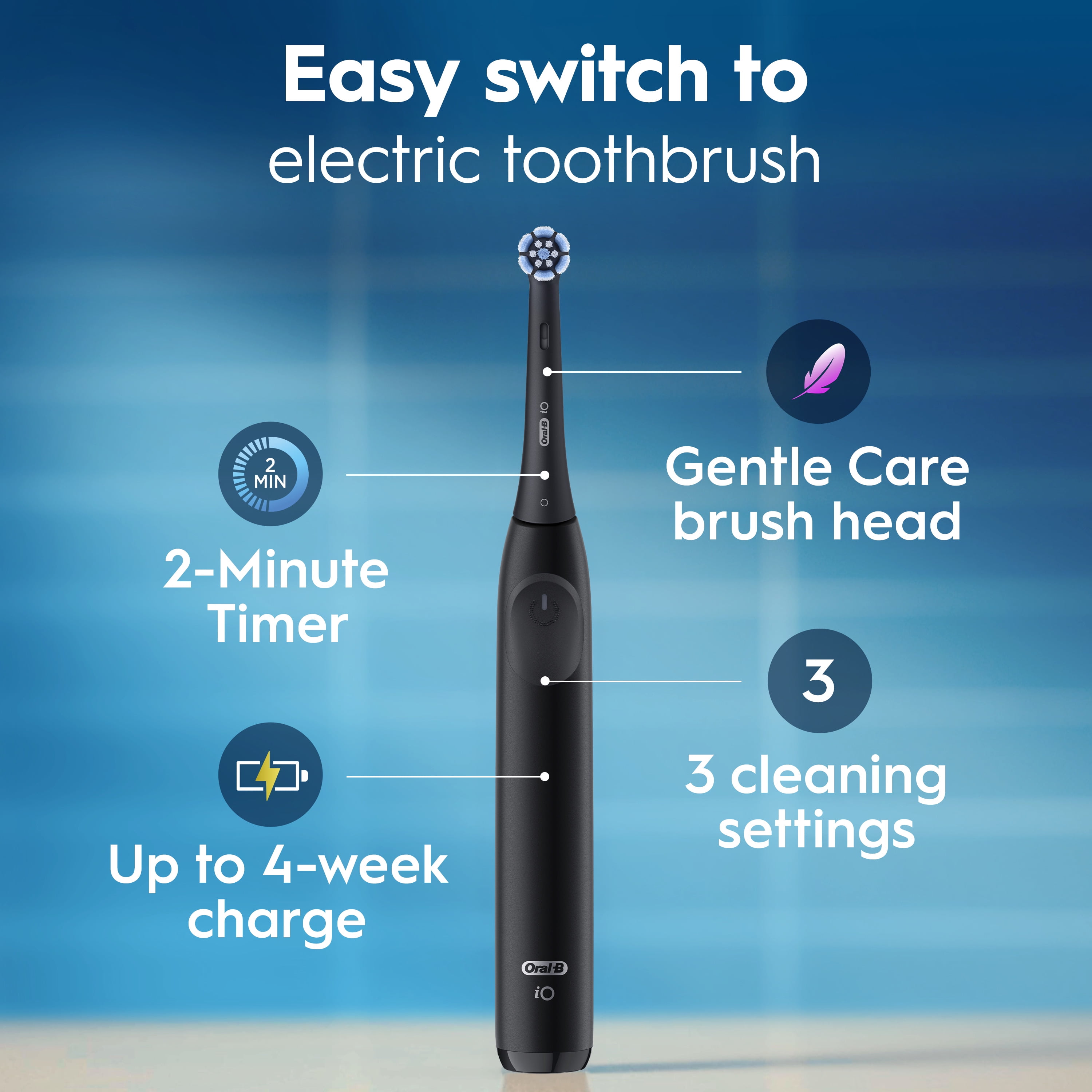 Oral-B iO Series 2 Rechargeable Electric Powered Toothbrush, Peach with 1 Gentle Care Brush Head - Automatic Pressure Sensor to Protect Gums - 3 Modes - 2 Min Timer