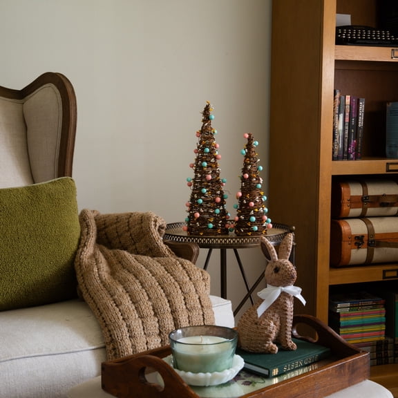 Nearly Natural Easter Egg and Berries Artificial Rattan Cone Tree Decorations - 16" - Set of 2